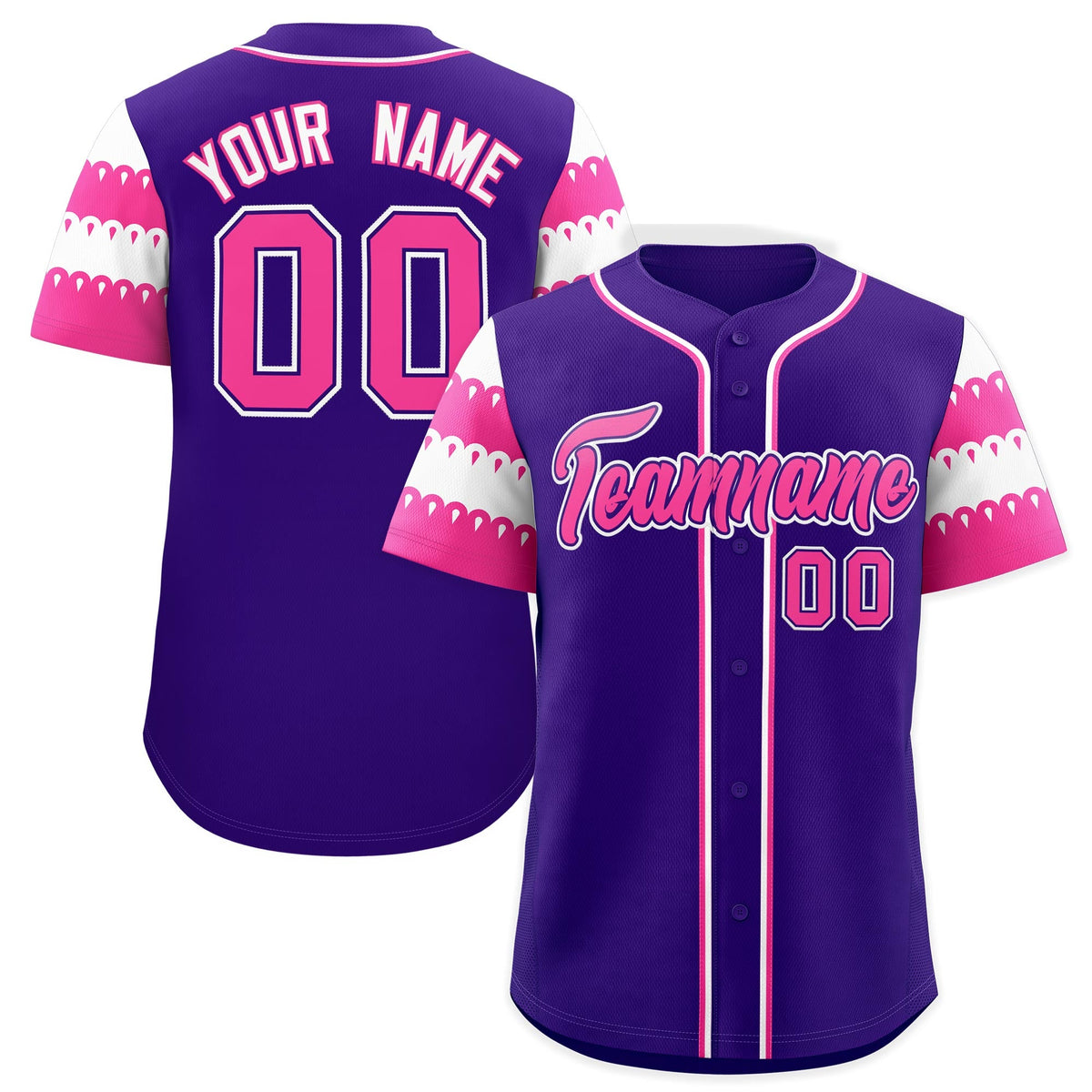 Custom Purple Pink White Sleeve Flag Lace Baseball Jersey | Sublimation Printed & Embroidery,Add Name and Numbern,Perfect for Teams | KXKSHOP