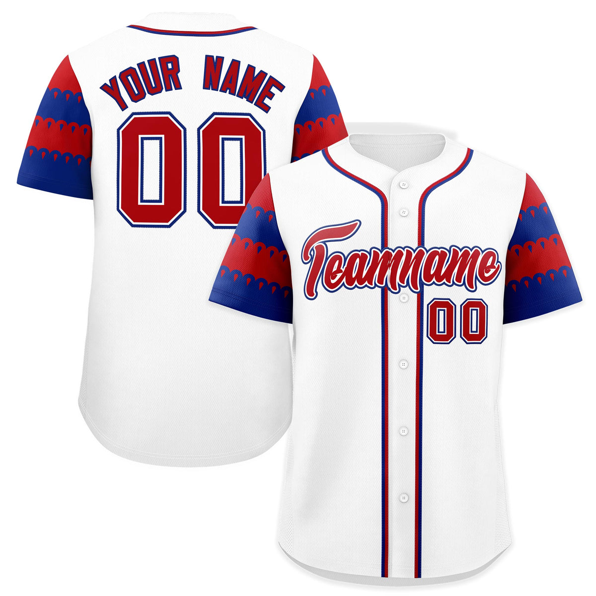 Custom White Royal Red Sleeve Flag Lace Baseball Jersey | Sublimation Printed & Embroidery,Add Name and Numbern,Perfect for Teams | KXKSHOP