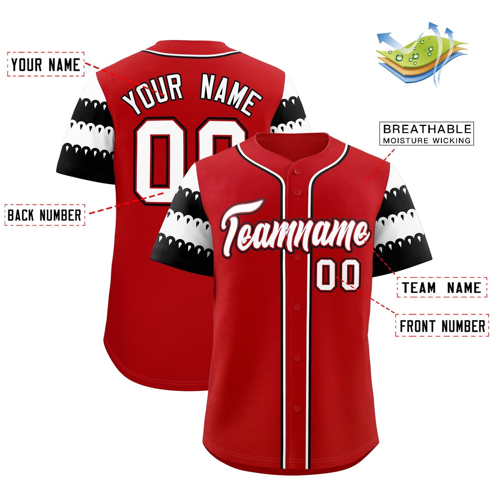 Custom Red White Black Sleeve Flag Lace Baseball Jersey | Sublimation Printed & Embroidery,Add Name and Numbern,Perfect for Teams | KXKSHOP