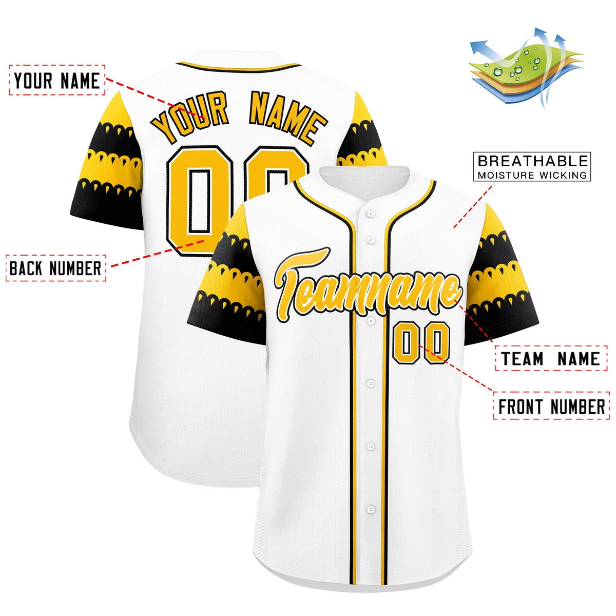 Custom White Gold Black Sleeve Flag Lace Baseball Jersey | Sublimation Printed & Embroidery,Add Name and Numbern,Perfect for Teams | KXKSHOP