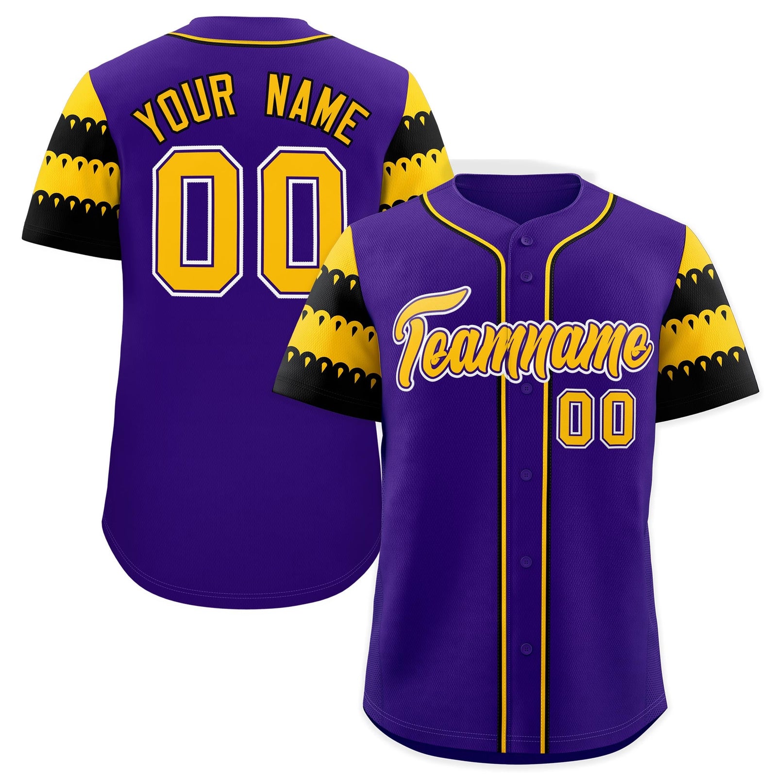 Custom Purple Gold Black Sleeve Flag Lace Baseball Jersey | Sublimation Printed & Embroidery,Add Name and Numbern,Perfect for Teams | KXKSHOP