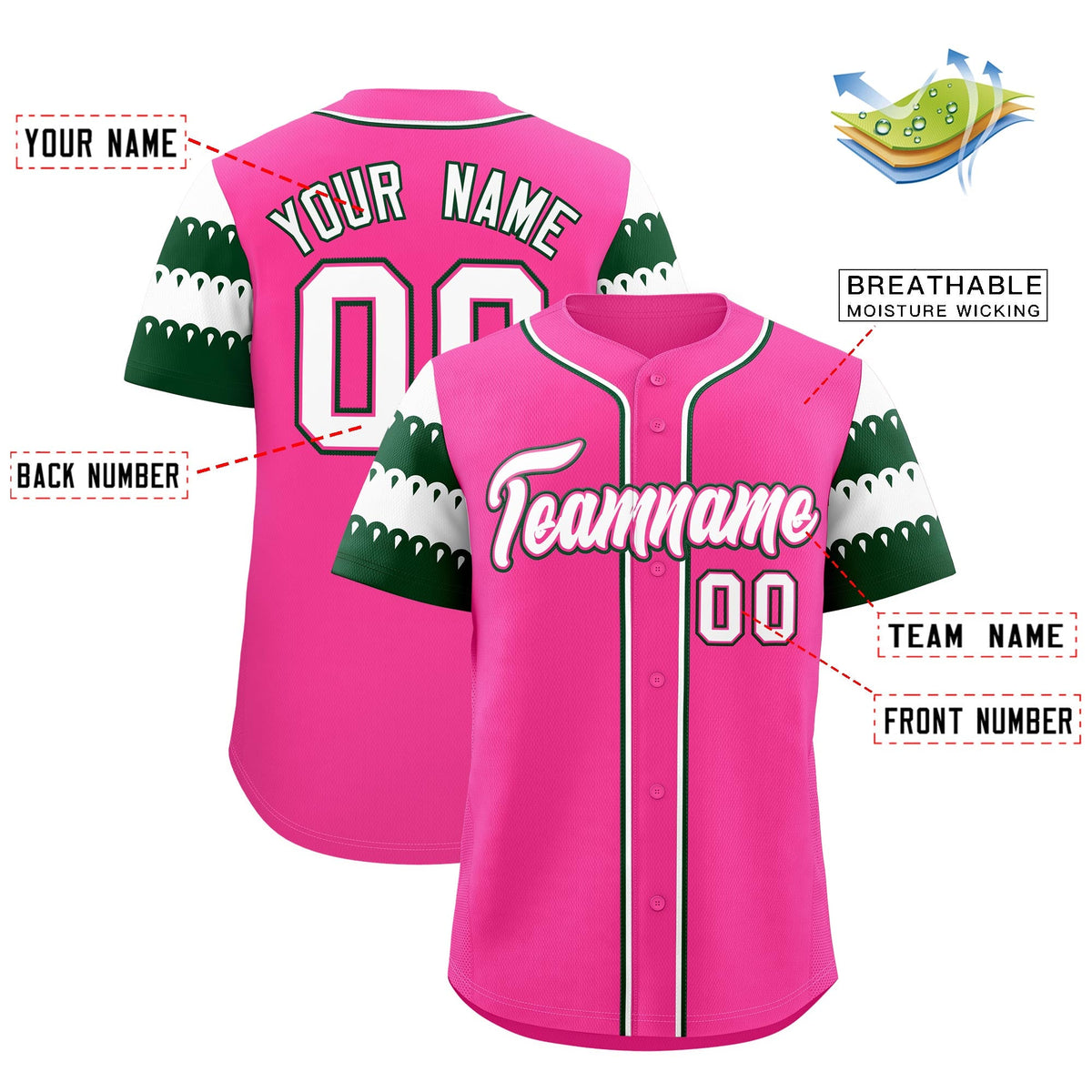 Custom Pink Green White Sleeve Flag Lace Baseball Jersey | Sublimation Printed & Embroidery,Add Name and Numbern,Perfect for Teams | KXKSHOP