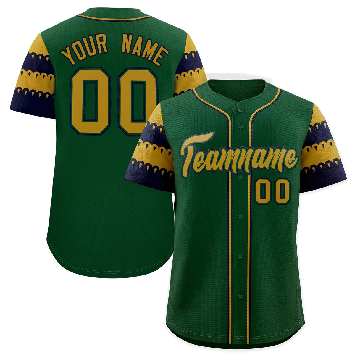Custom Green Old Gold Navy Sleeve Flag Lace Baseball Jersey | Sublimation Printed &amp; Embroidery,Add Name and Numbern,Perfect for Teams | KXKSHOP