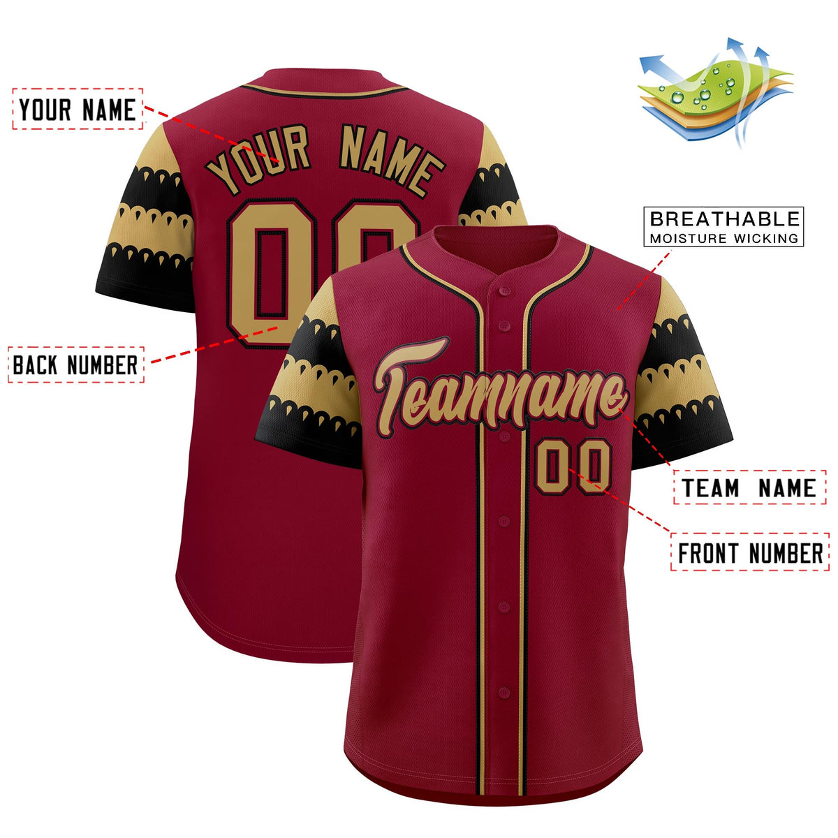 Custom Crimson Black Old Gold Sleeve Flag Lace Baseball Jersey | Sublimation Printed &amp; Embroidery,Add Name and Numbern,Perfect for Teams | KXKSHOP