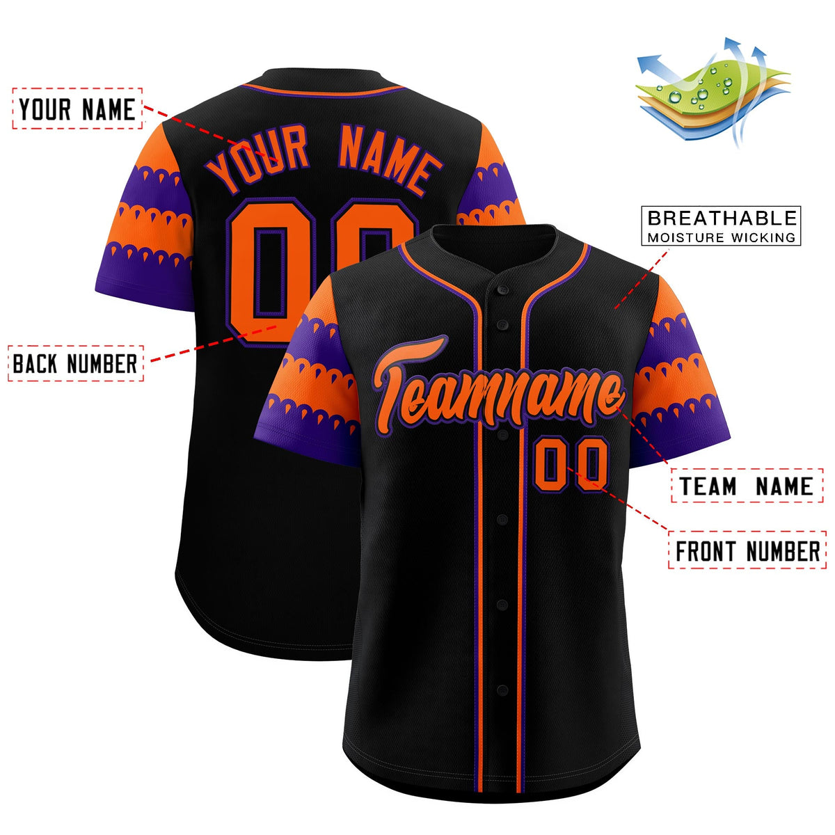 Custom Black Orange Purple Sleeve Flag Lace Baseball Jersey | Sublimation Printed & Embroidery,Add Name and Numbern,Perfect for Teams | KXKSHOP