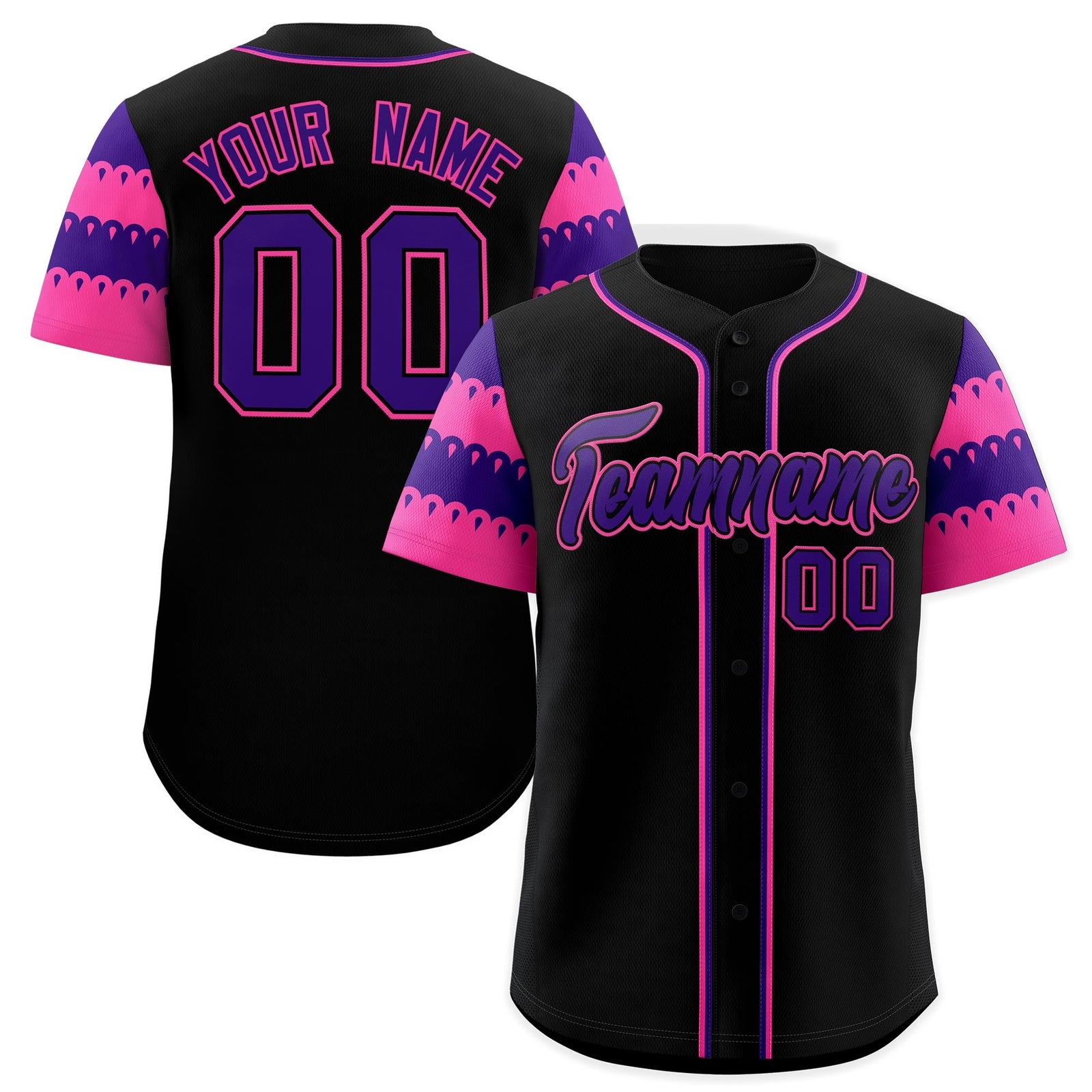 Custom Black Pink Purple Sleeve Flag Lace Baseball Jersey | Sublimation Printed & Embroidery,Add Name and Numbern,Perfect for Teams | KXKSHOP