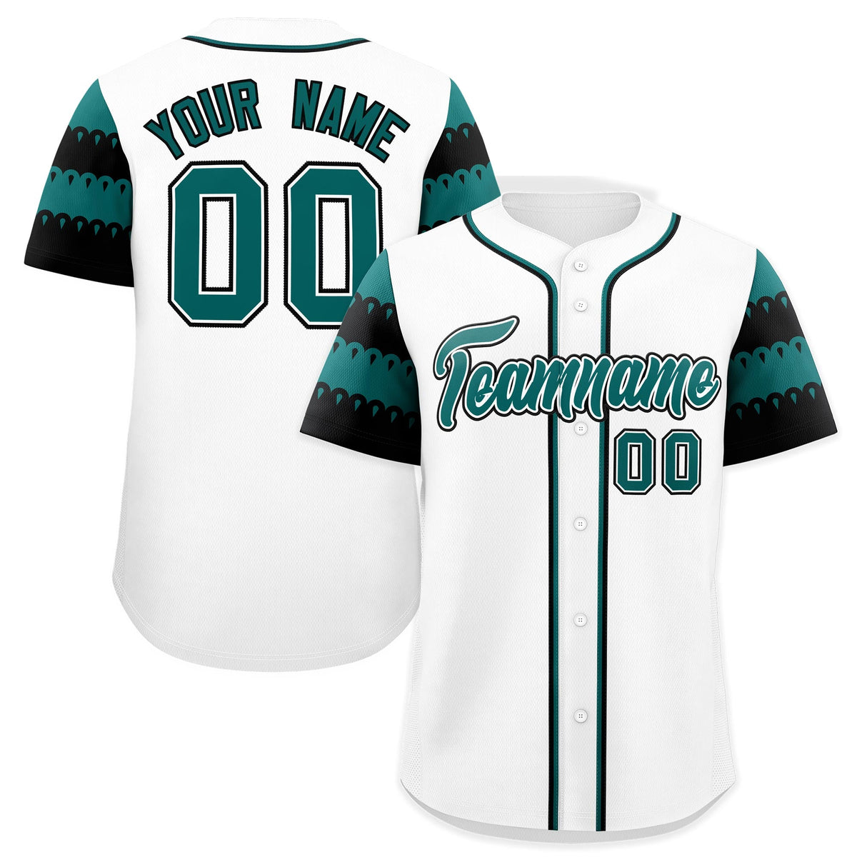 Custom White Teal Black Sleeve Flag Lace Baseball Jersey | Sublimation Printed &amp; Embroidery,Add Name and Numbern,Perfect for Teams | KXKSHOP
