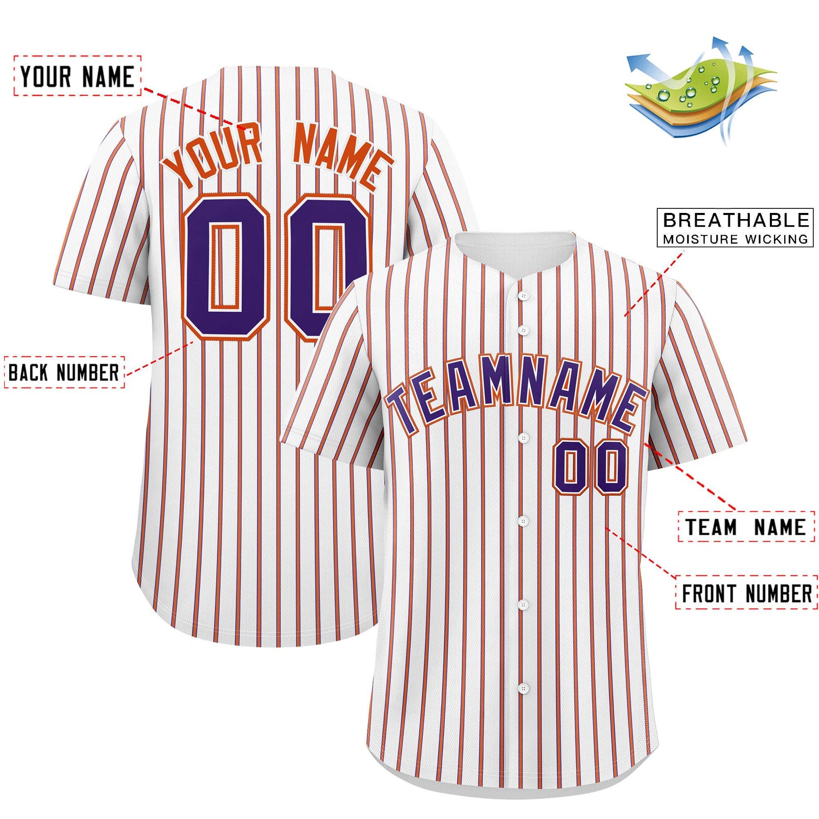 Custom White Purple Tricolor Stripe Fashion Authentic Baseball Jersey