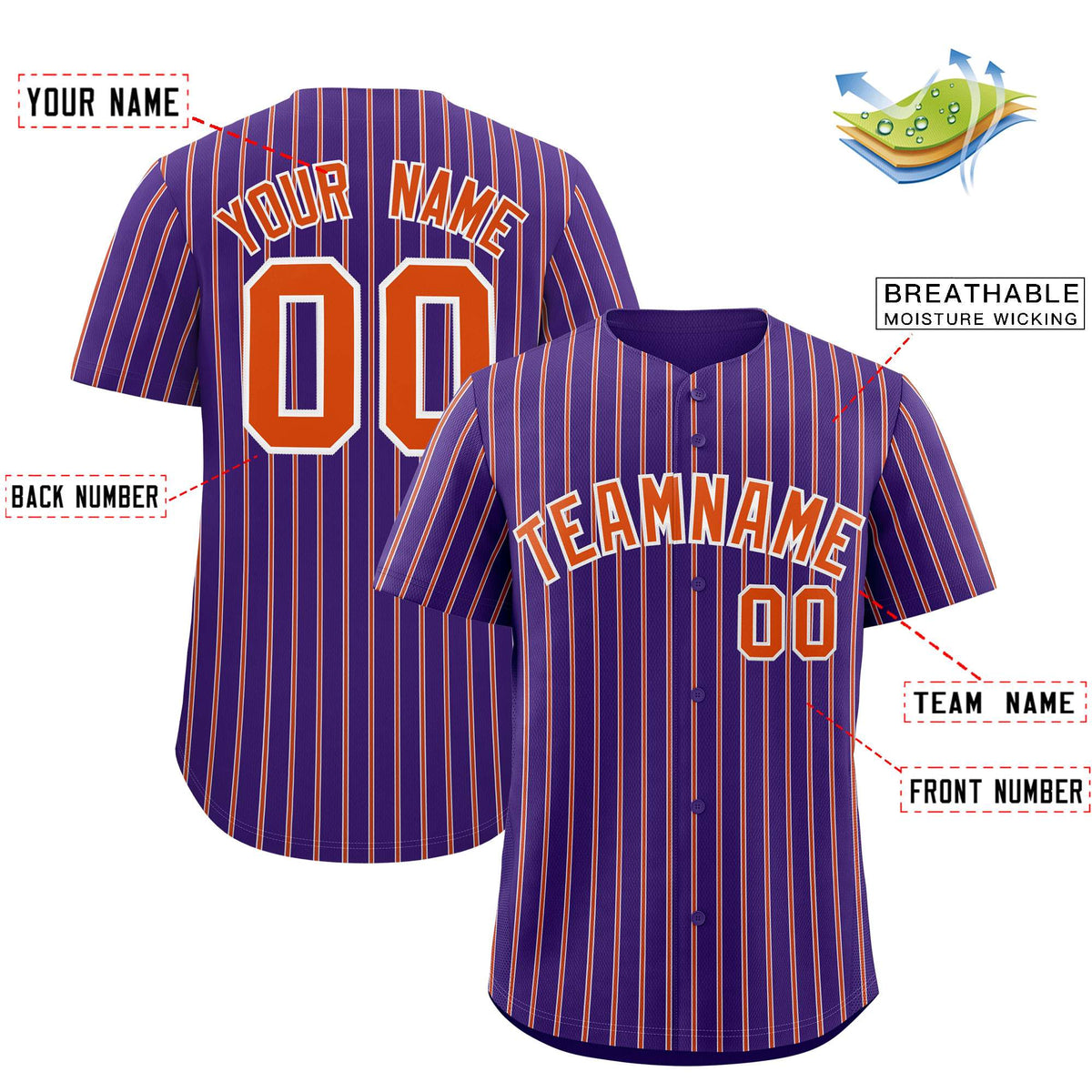 Custom Purple White Tricolor Stripe Fashion Authentic Baseball Jersey