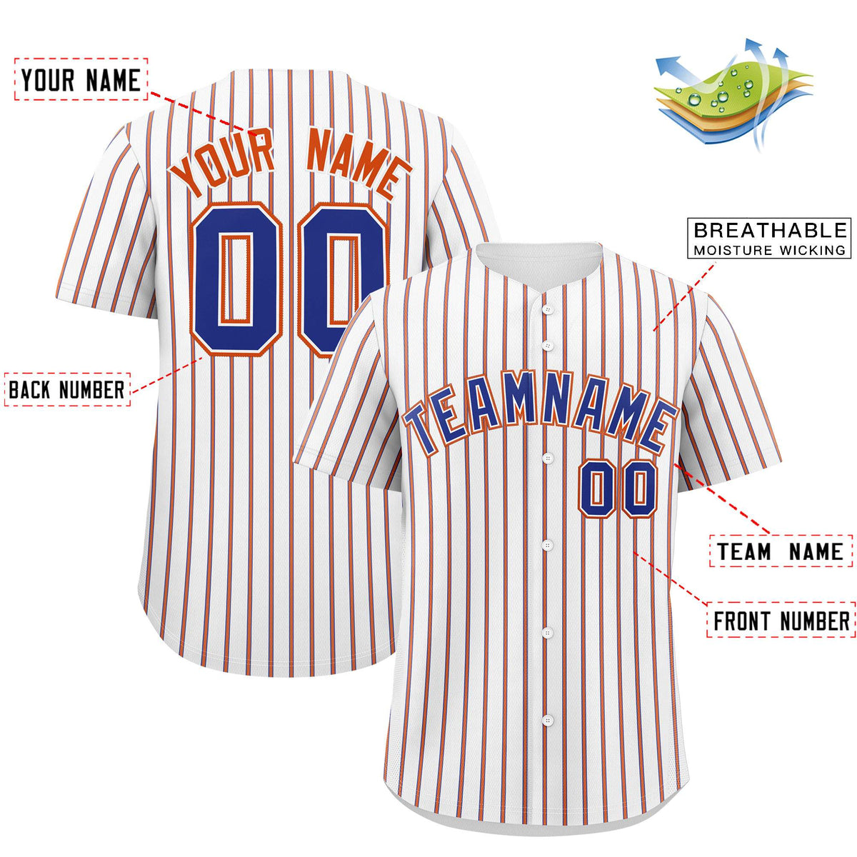 Custom White Royal Tricolor Stripe Fashion Authentic Baseball Jersey