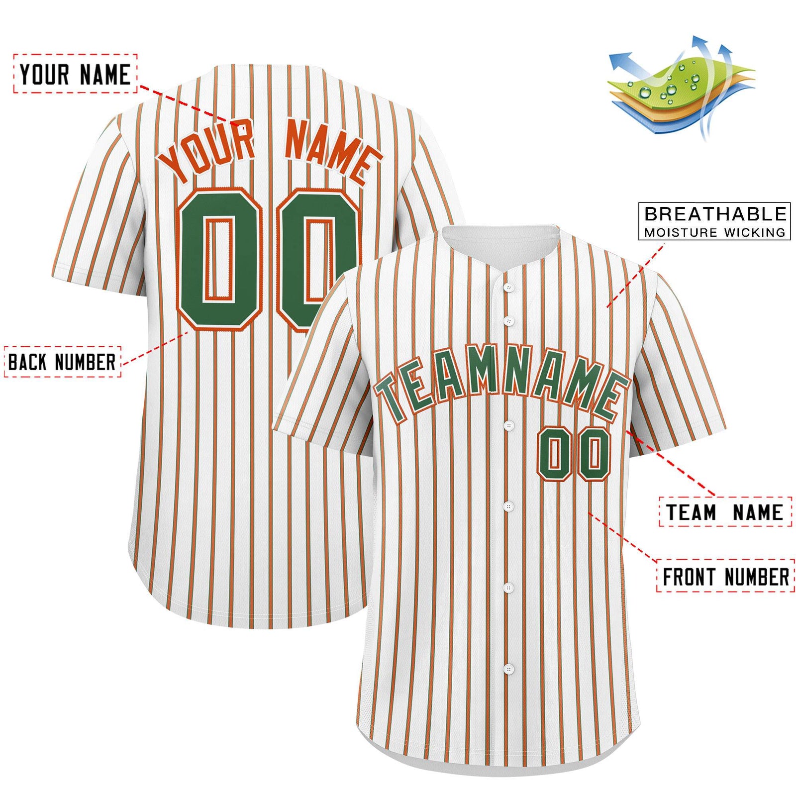 Custom White Kelly Green Tricolor Stripe Fashion Authentic Baseball Jersey
