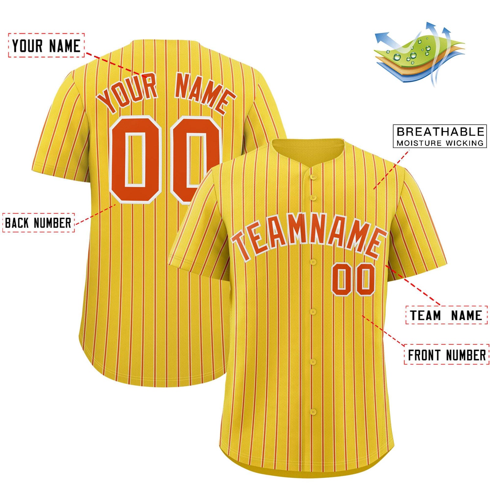 Custom Gold White Tricolor Stripe Fashion Authentic Baseball Jersey