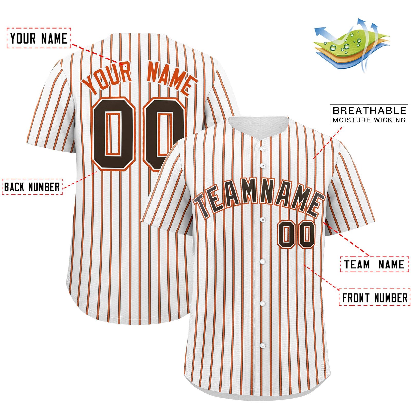 Custom White Brown Tricolor Stripe Fashion Authentic Baseball Jersey