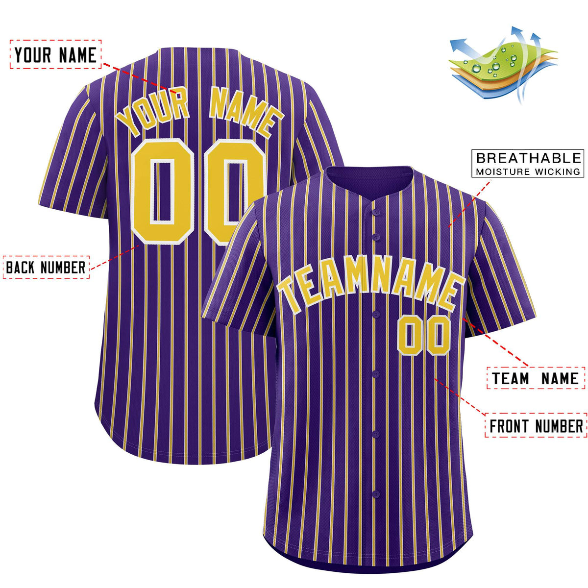 Custom Purple White Tricolor Stripe Fashion Authentic Baseball Jersey