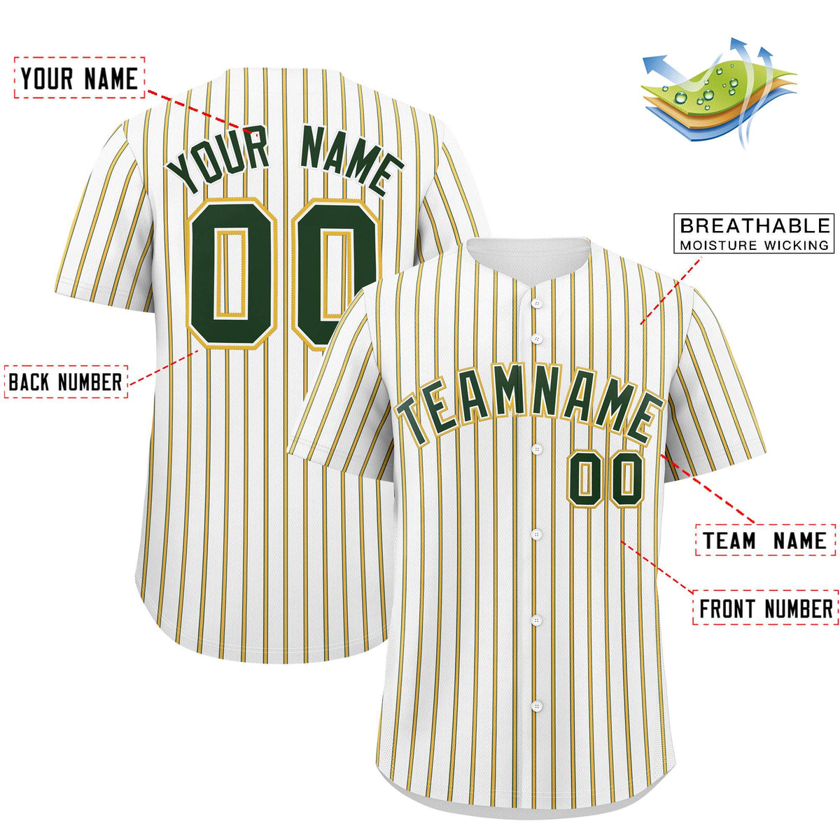 Custom White Green Tricolor Stripe Fashion Authentic Baseball Jersey