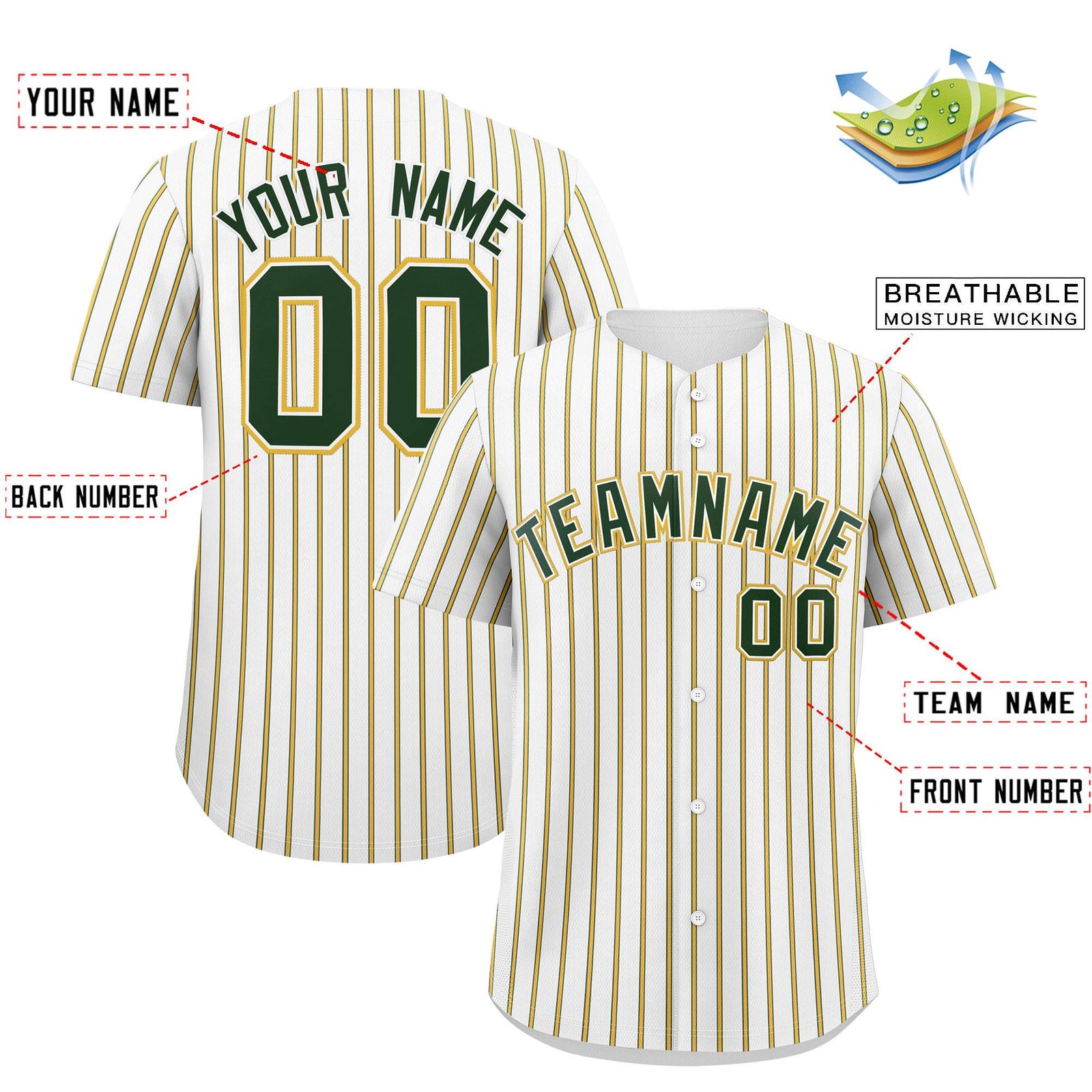Custom White Green Tricolor Stripe Fashion Authentic Baseball Jersey