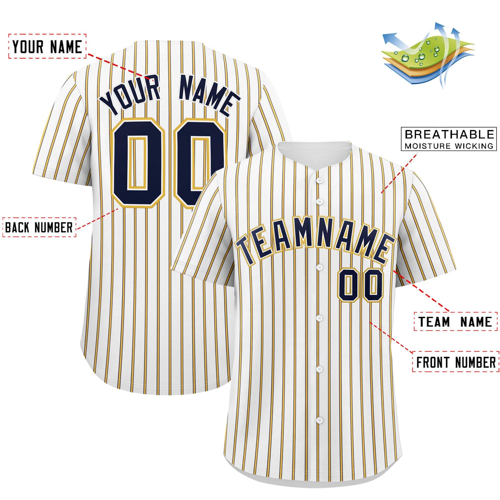Custom White Navy Tricolor Stripe Fashion Authentic Baseball Jersey