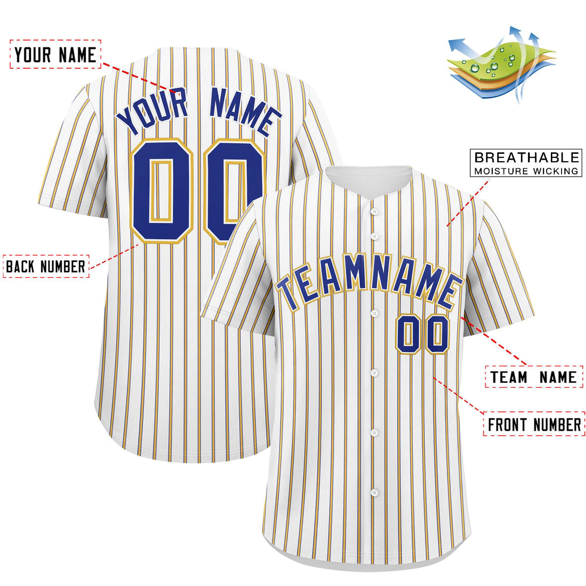 Custom White Royal Tricolor Stripe Fashion Authentic Baseball Jersey
