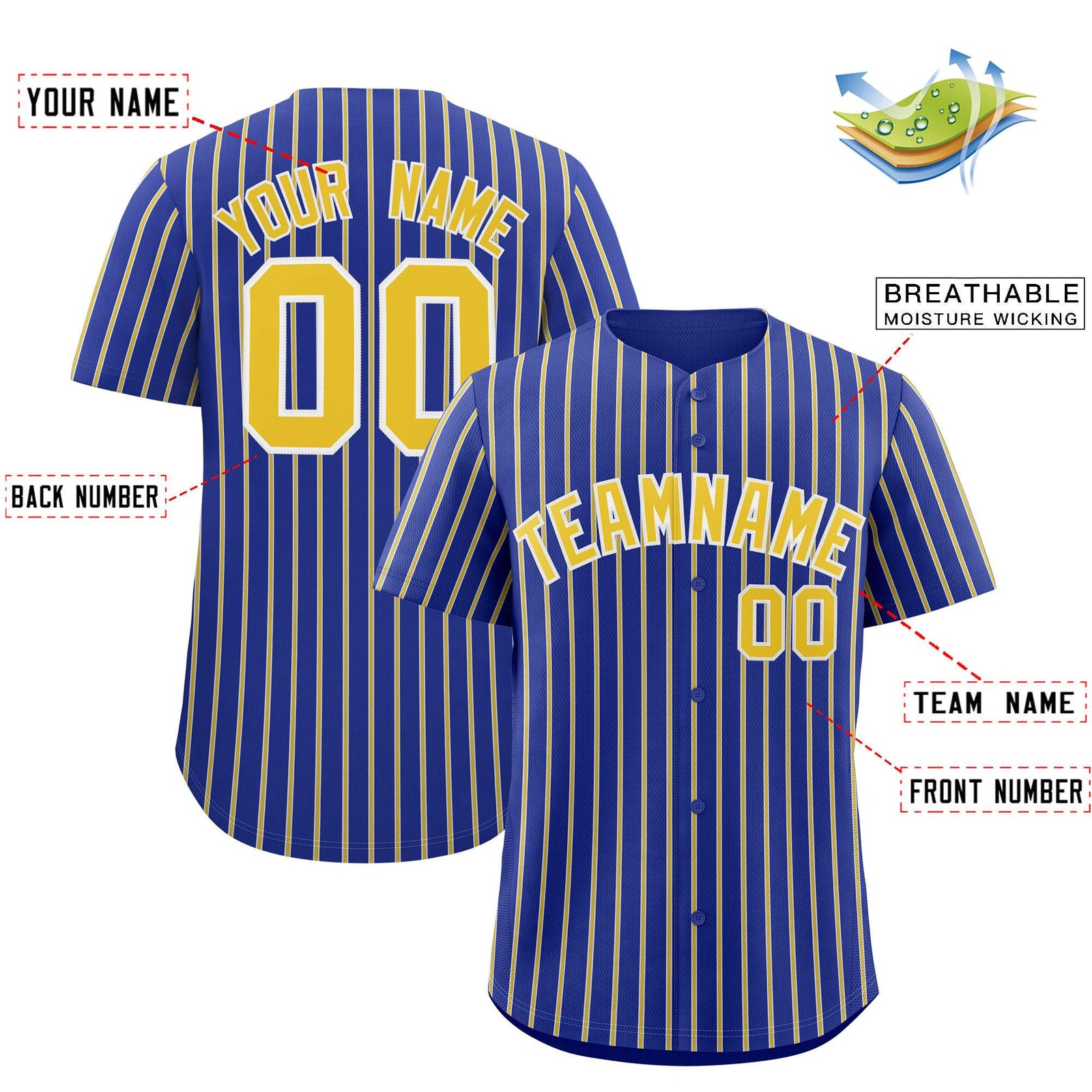 Custom Royal White Tricolor Stripe Fashion Authentic Baseball Jersey