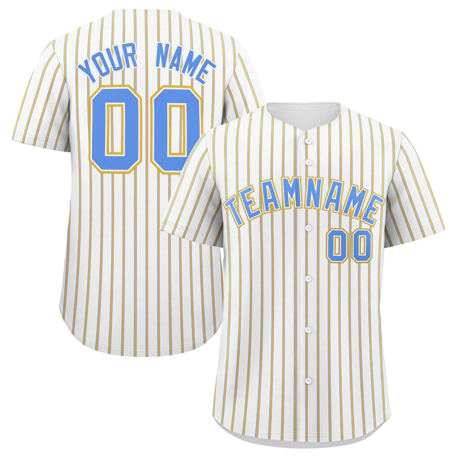 Custom White Powder Blue Tricolor Stripe Fashion Authentic Baseball Jersey