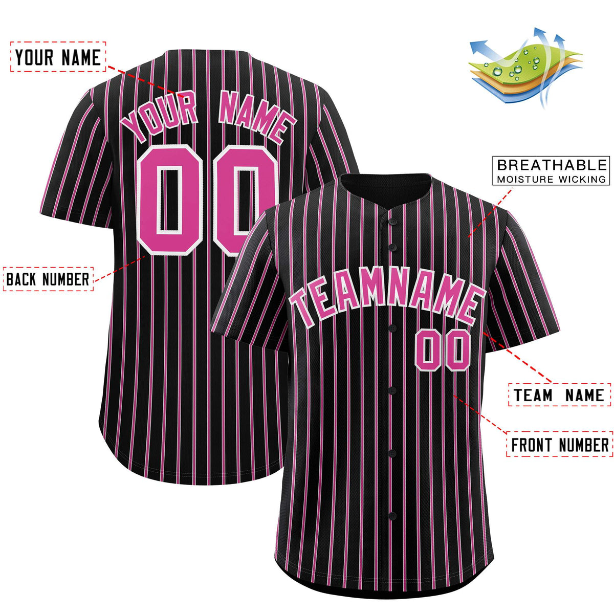 Custom Black White Tricolor Stripe Fashion Authentic Baseball Jersey