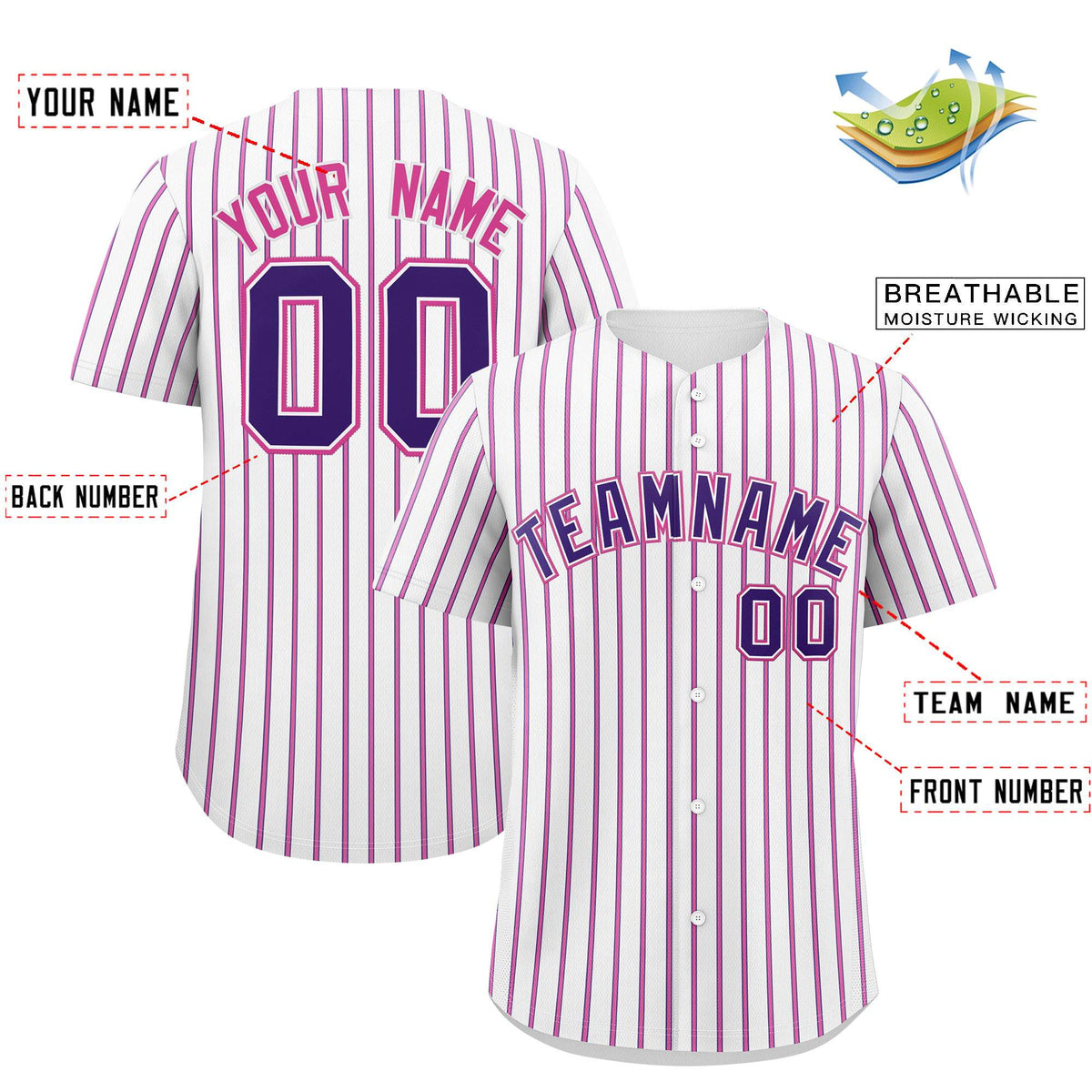 Custom White Purple Tricolor Stripe Fashion Authentic Baseball Jersey
