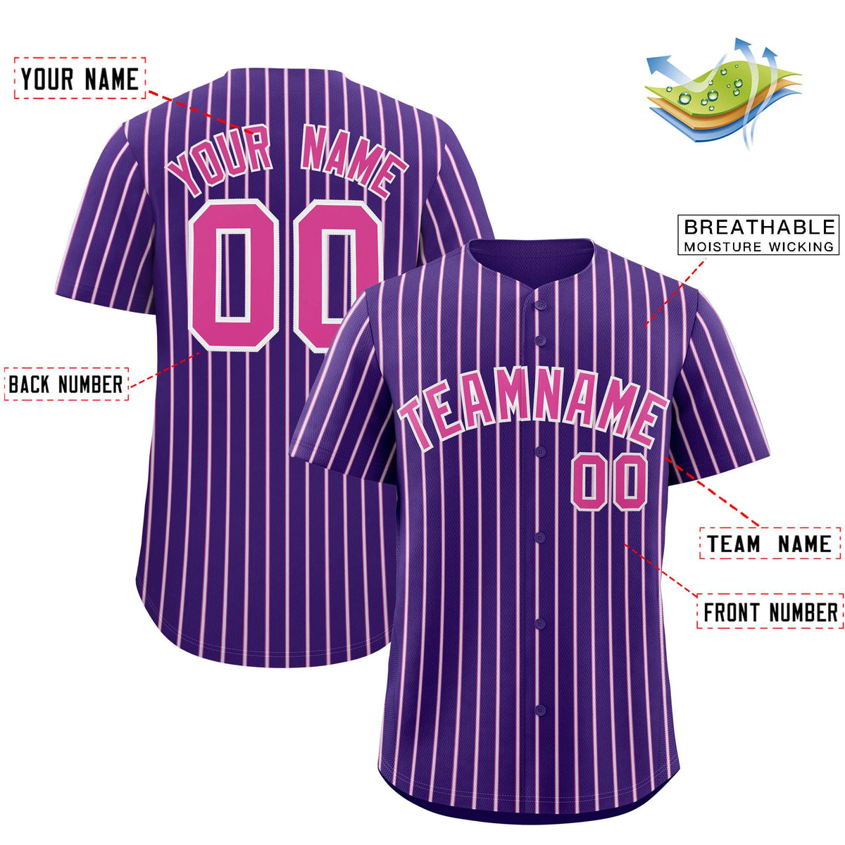 Custom Purple White Tricolor Stripe Fashion Authentic Baseball Jersey