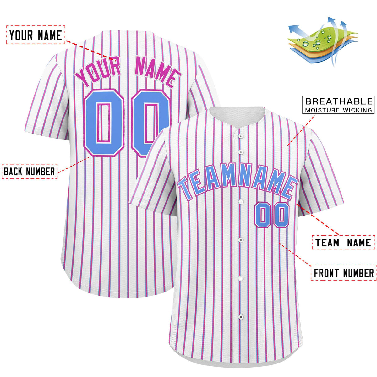 Custom White Powder Blue Tricolor Stripe Fashion Authentic Baseball Jersey