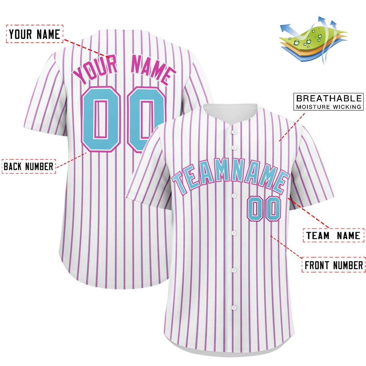 Custom White Sky Blue Tricolor Stripe Fashion Authentic Baseball Jersey
