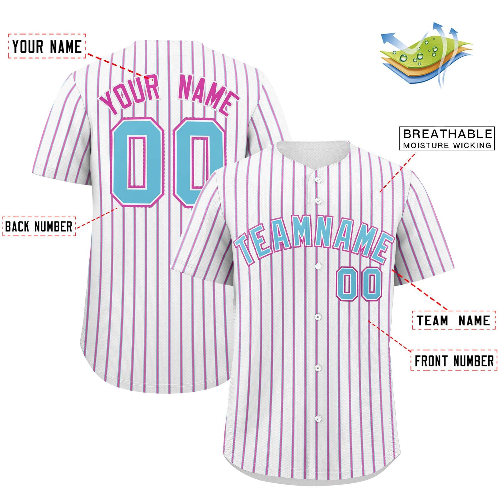 Custom White Sky Blue Tricolor Stripe Fashion Authentic Baseball Jersey