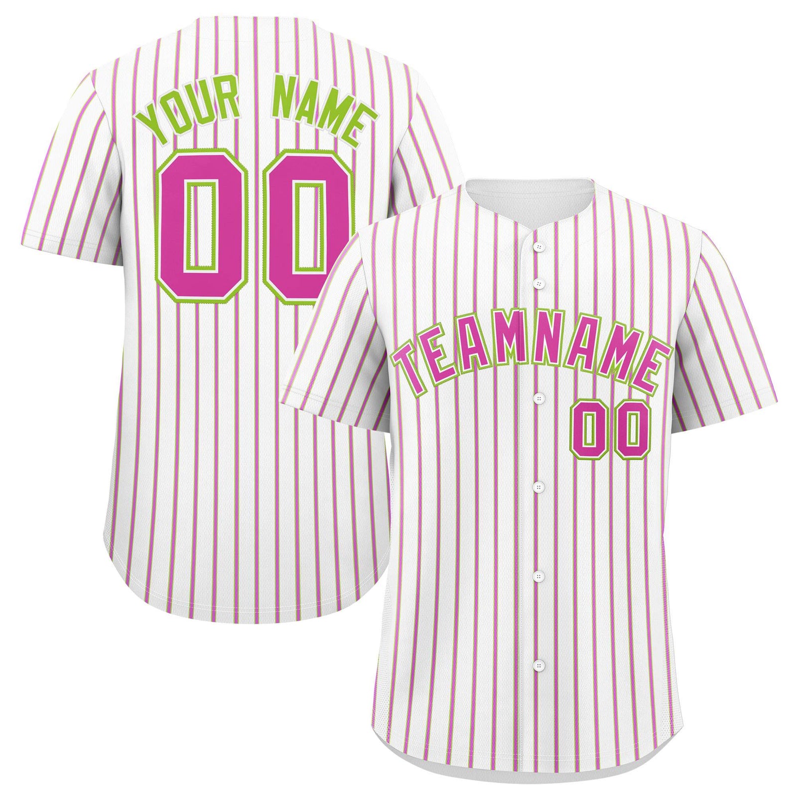 Custom White Neon Green Tricolor Stripe Fashion Authentic Baseball Jersey