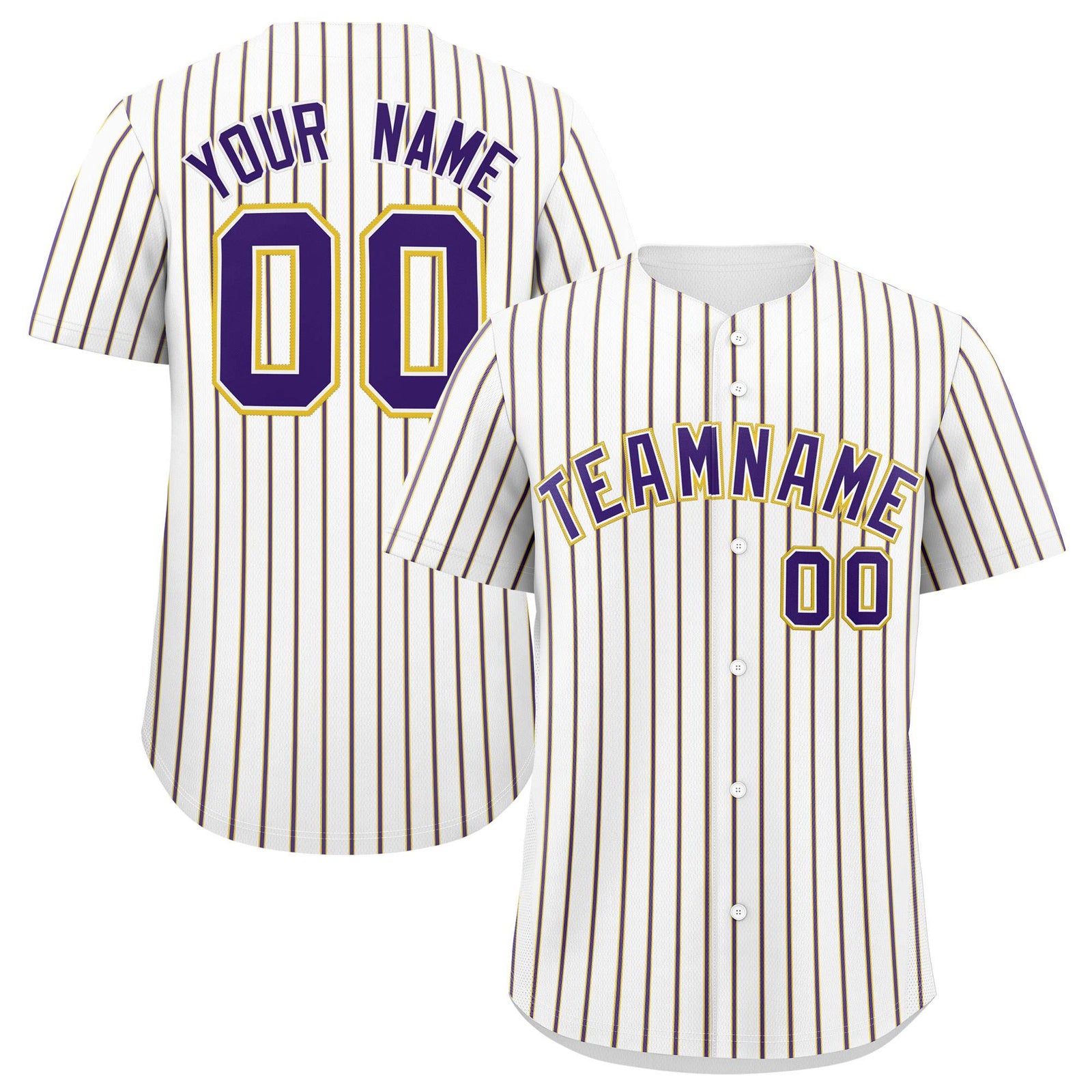 Custom White Gold Tricolor Stripe Fashion Authentic Baseball Jersey