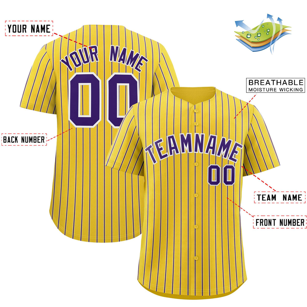 Custom Gold White Tricolor Stripe Fashion Authentic Baseball Jersey