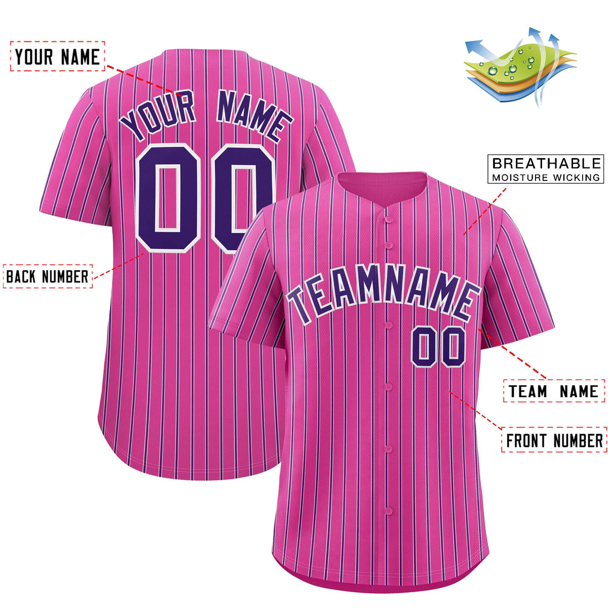 Custom Pink White Tricolor Stripe Fashion Authentic Baseball Jersey