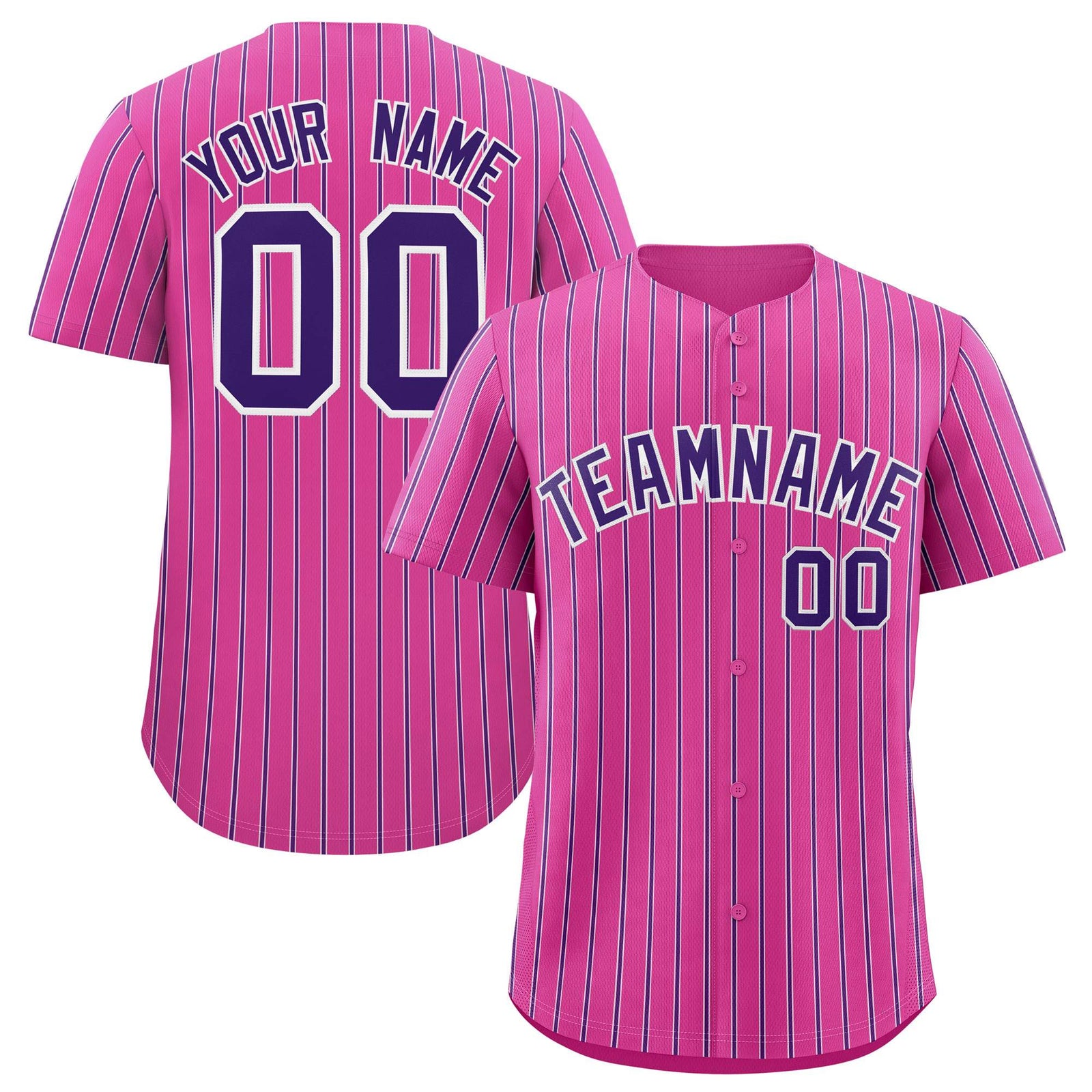 Custom Pink White Tricolor Stripe Fashion Authentic Baseball Jersey