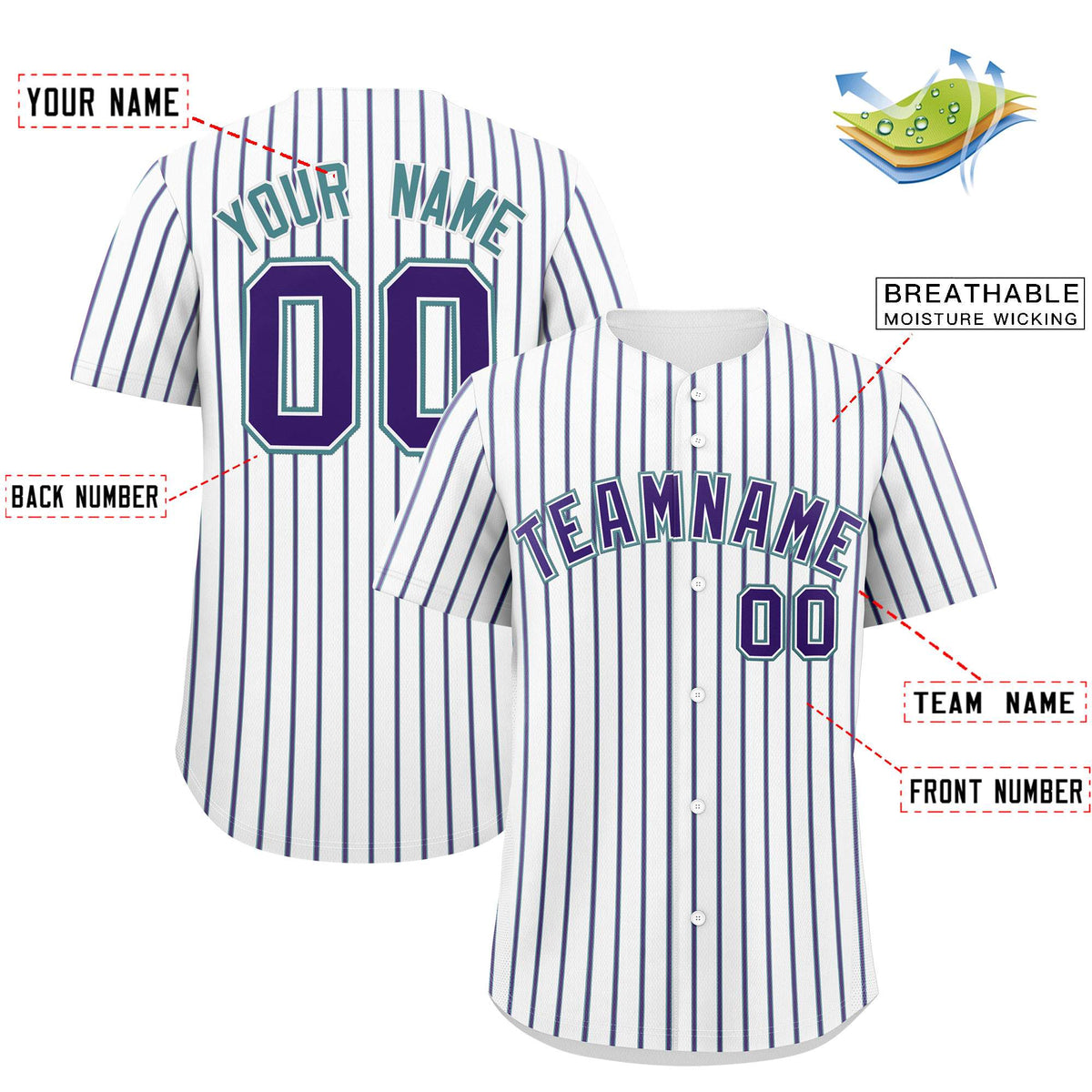 Custom White Aqua Tricolor Stripe Fashion Authentic Baseball Jersey