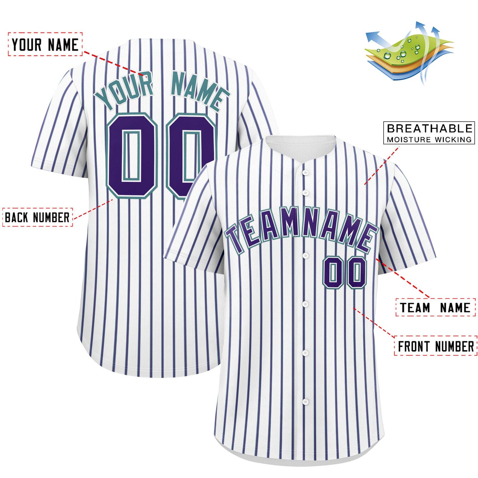 Custom White Aqua Tricolor Stripe Fashion Authentic Baseball Jersey