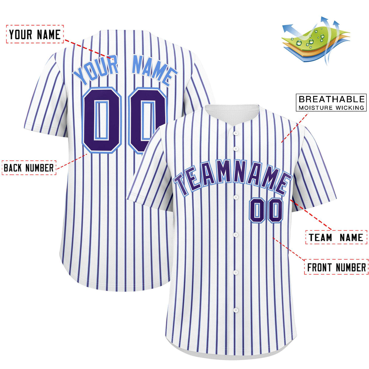 Custom White Powder Blue Tricolor Stripe Fashion Authentic Baseball Jersey