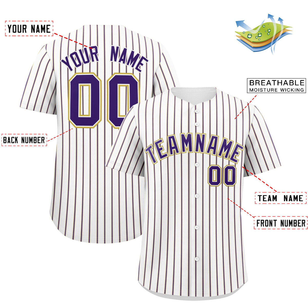Custom White Old Gold Tricolor Stripe Fashion Authentic Baseball Jersey