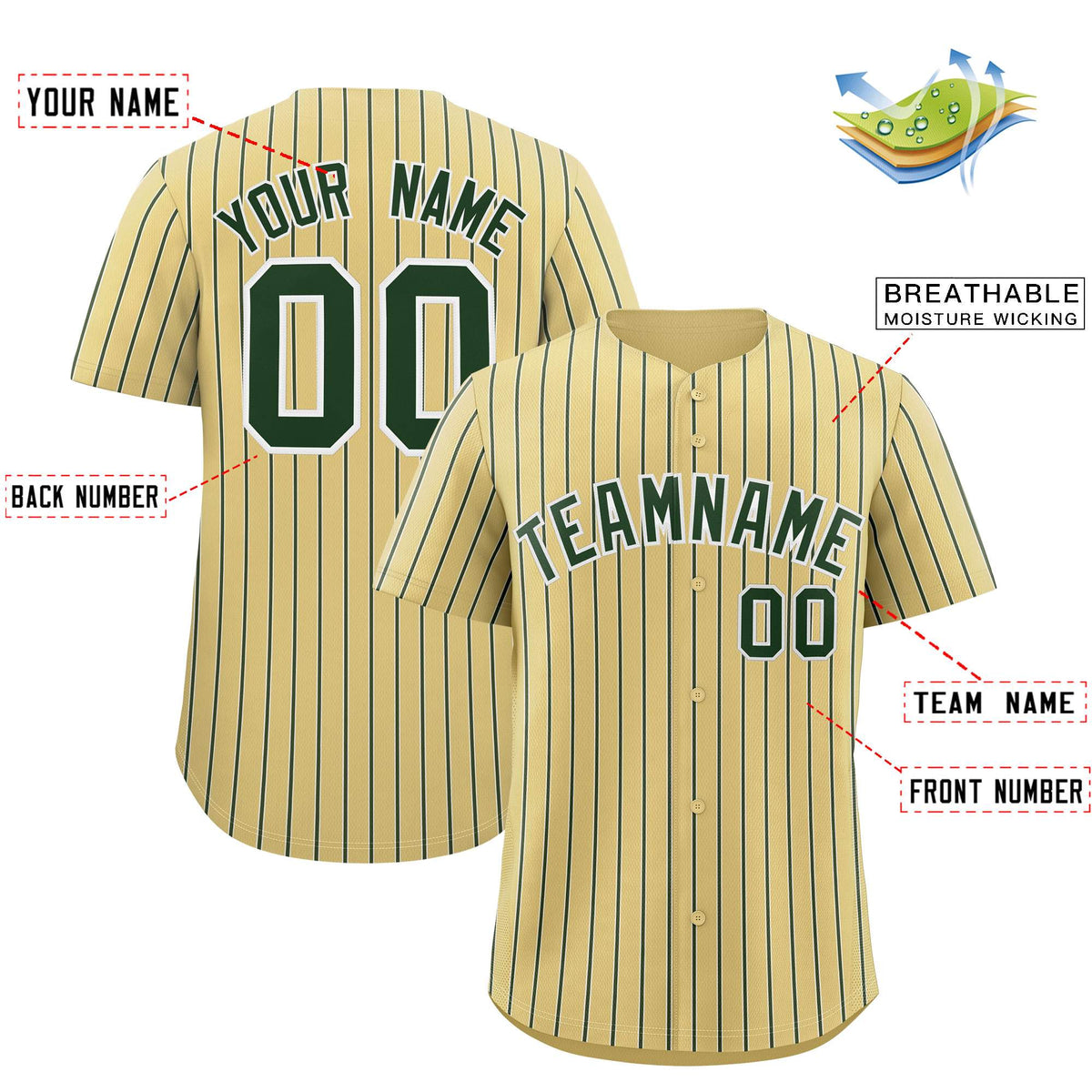 Custom Khaki White Tricolor Stripe Fashion Authentic Baseball Jersey