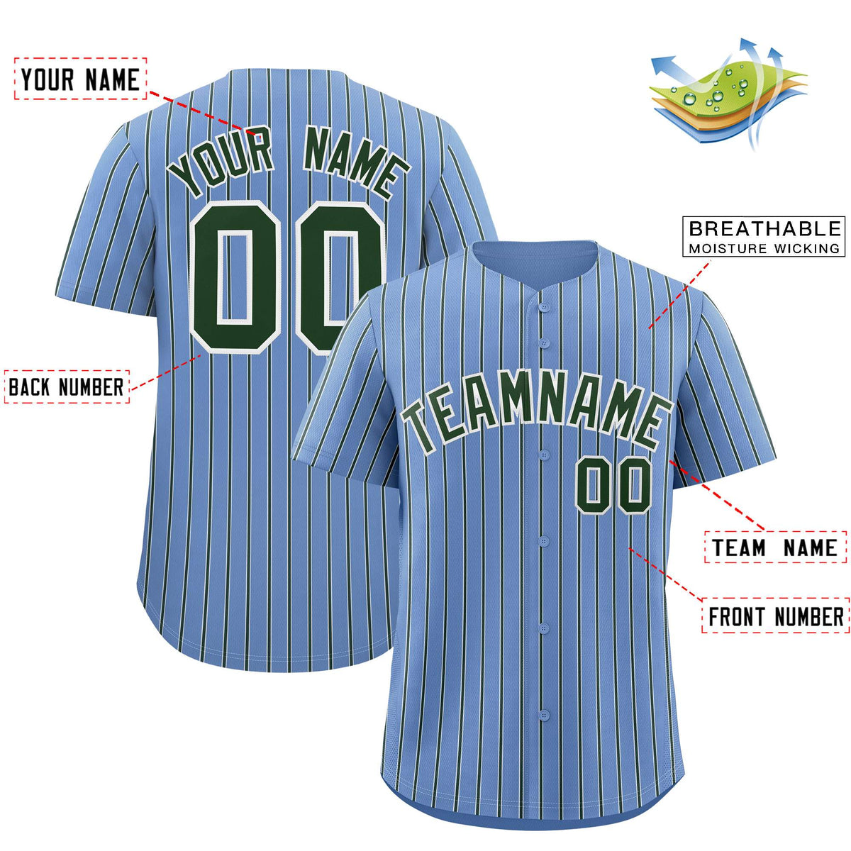 Custom Light Blue White Tricolor Stripe Fashion Authentic Baseball Jersey