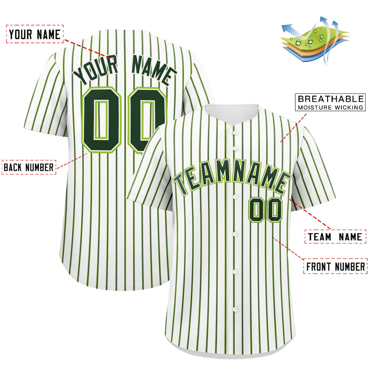 Custom White Neon Green Tricolor Stripe Fashion Authentic Baseball Jersey