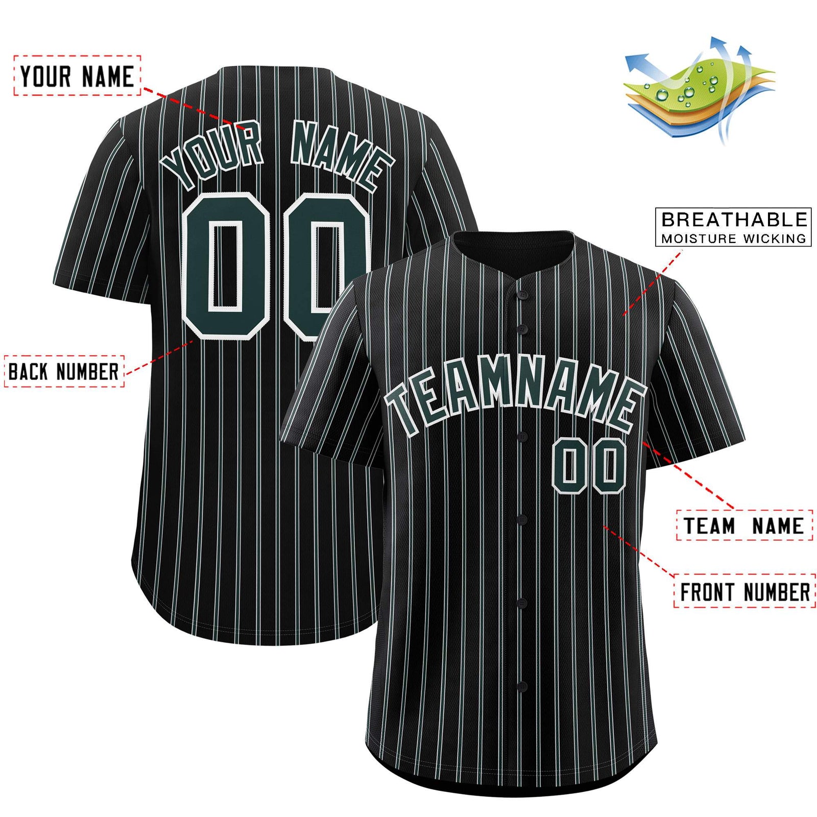 Custom Black White Tricolor Stripe Fashion Authentic Baseball Jersey