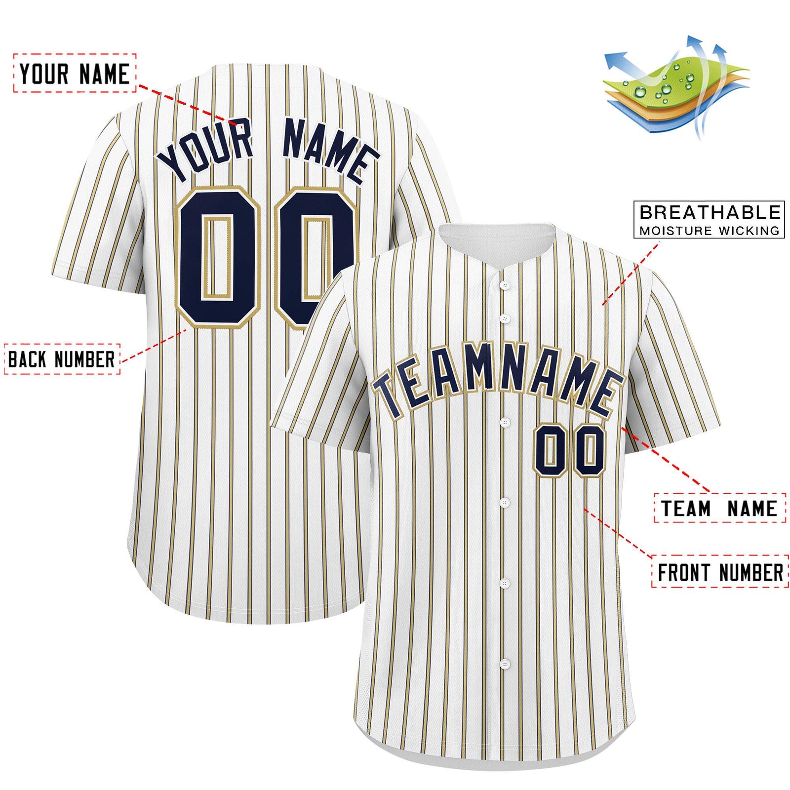 Custom White Navy Tricolor Stripe Fashion Authentic Baseball Jersey