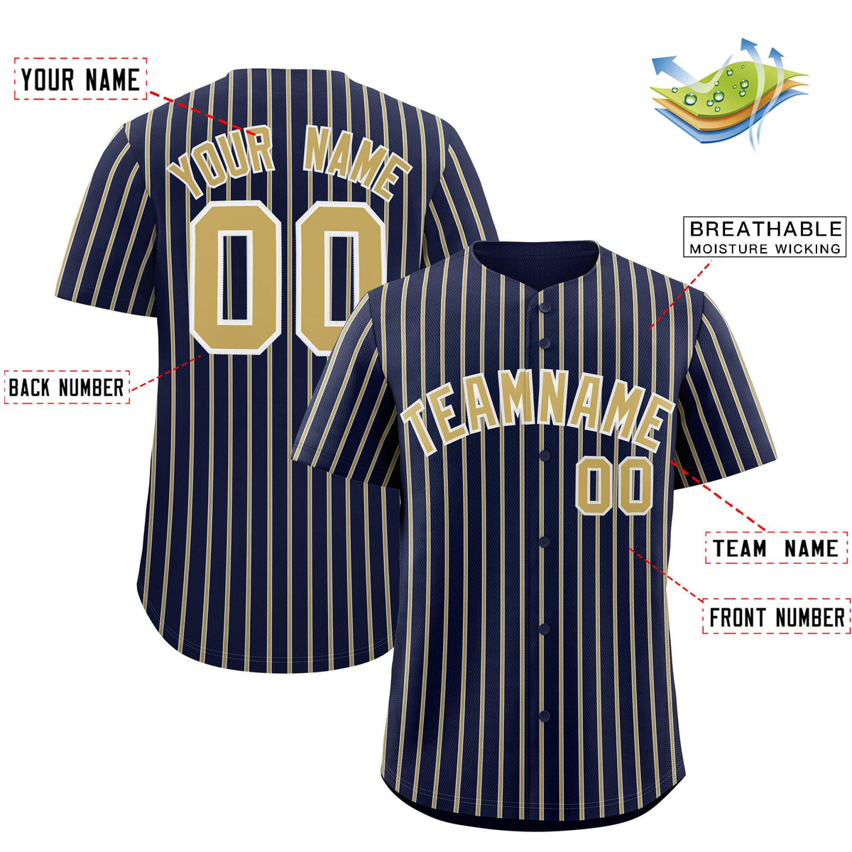 Custom Navy White Tricolor Stripe Fashion Authentic Baseball Jersey