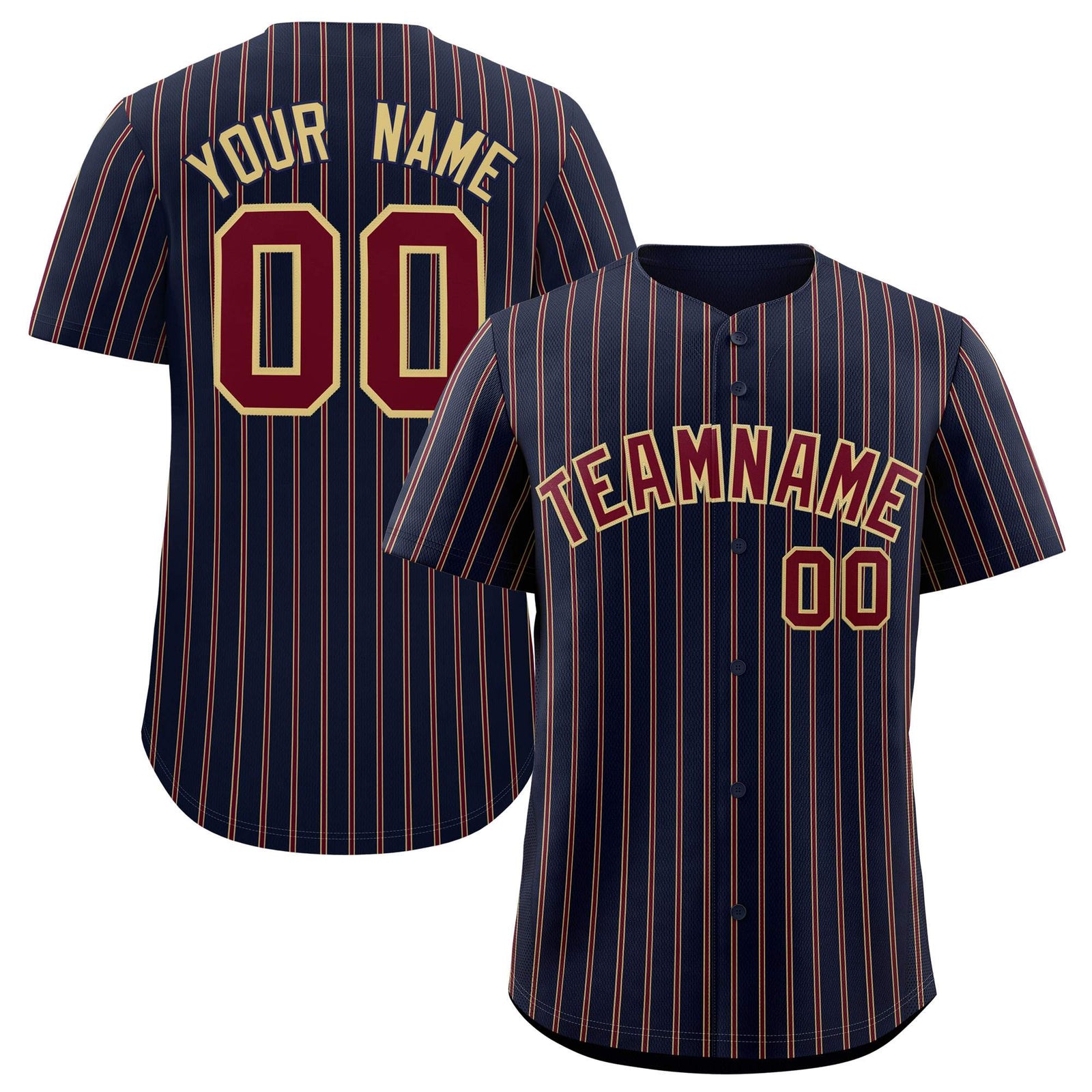 Custom Navy Khaki Tricolor Stripe Fashion Authentic Baseball Jersey