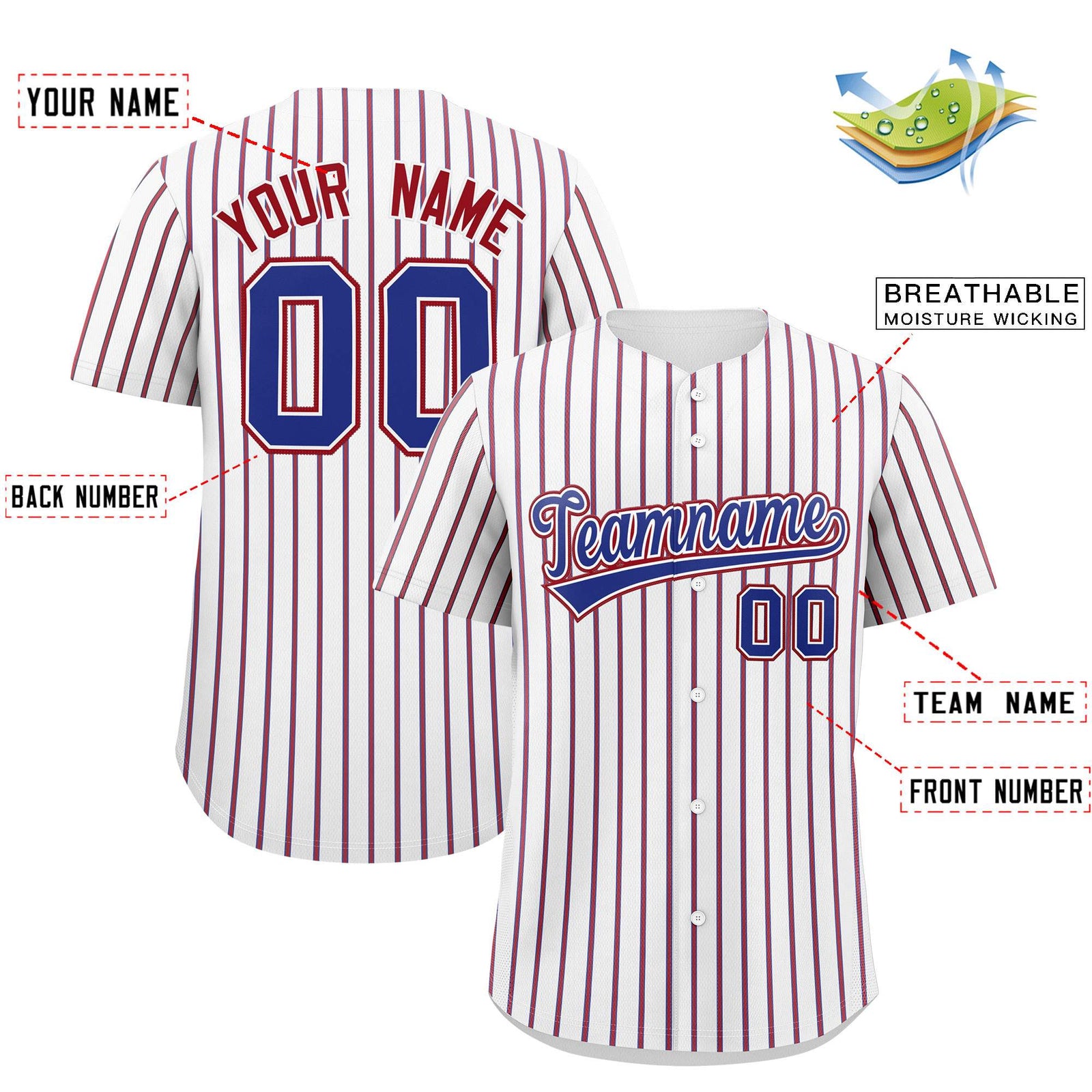 Custom White Royal Tricolor Stripe Fashion Authentic Baseball Jersey