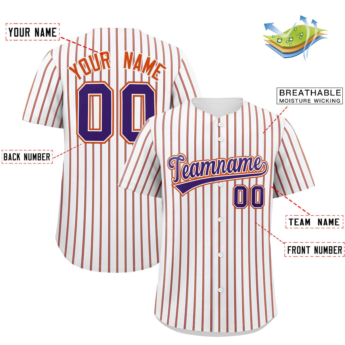 Custom White Purple Tricolor Stripe Fashion Authentic Baseball Jersey