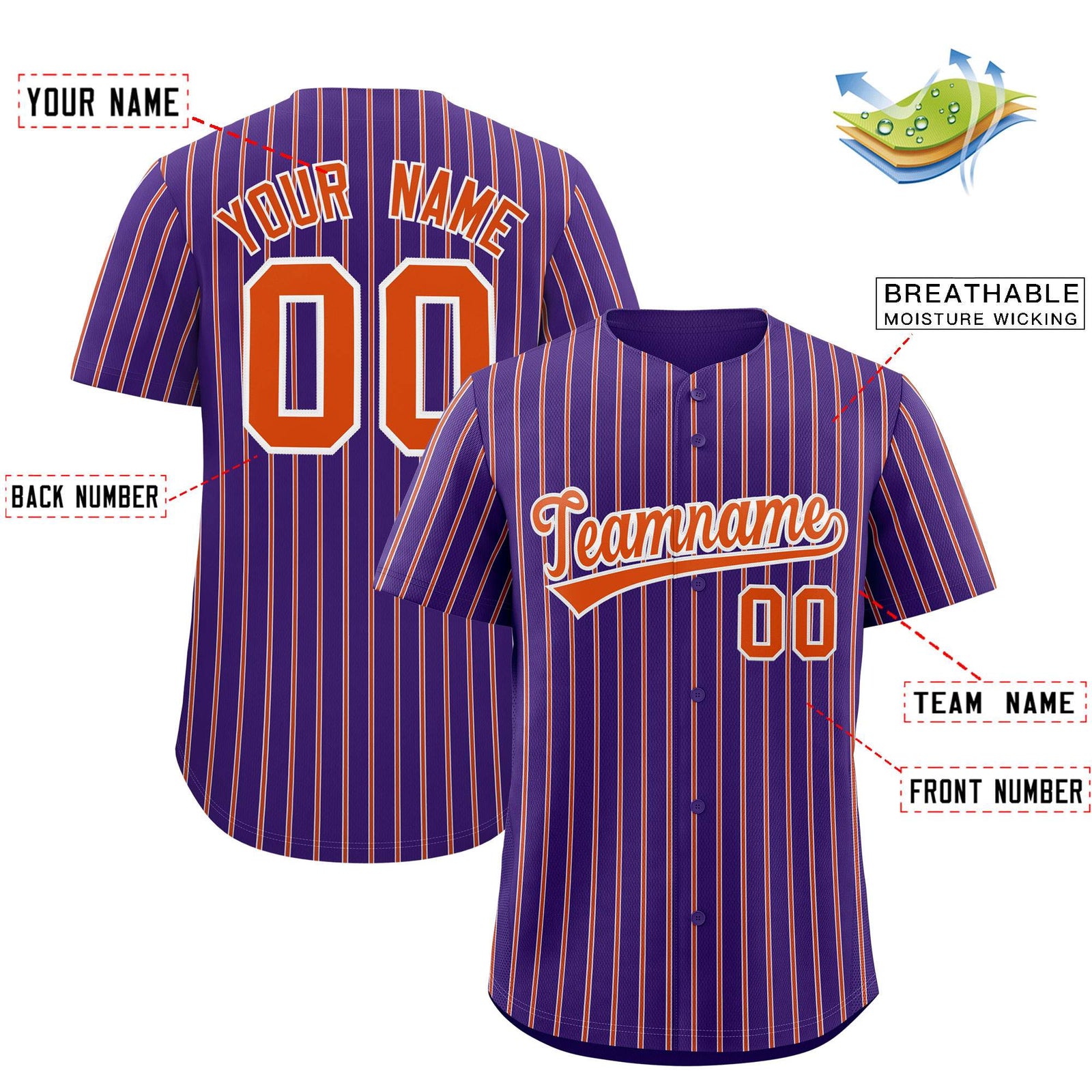 Custom Purple White Tricolor Stripe Fashion Authentic Baseball Jersey
