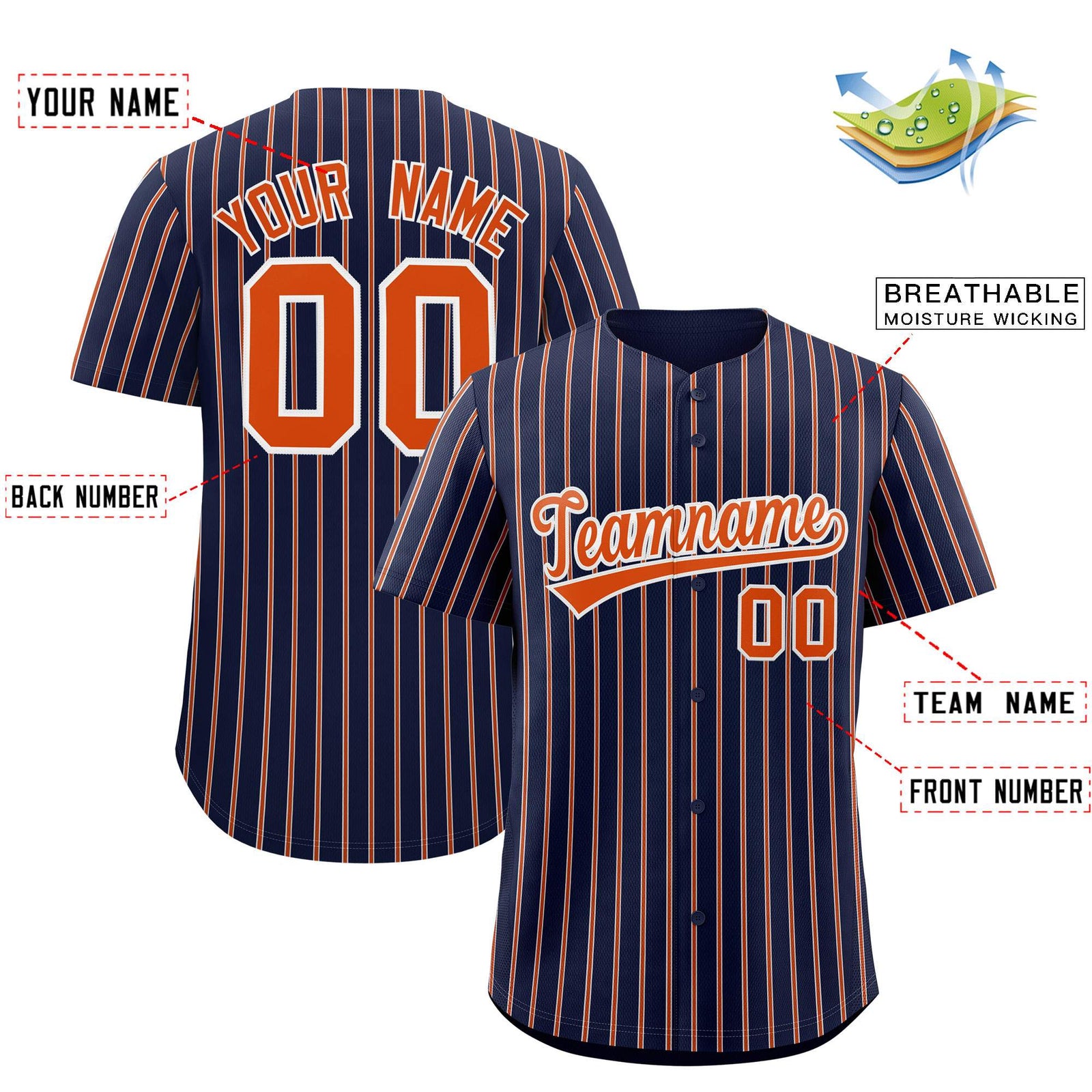 Custom Navy White Tricolor Stripe Fashion Authentic Baseball Jersey